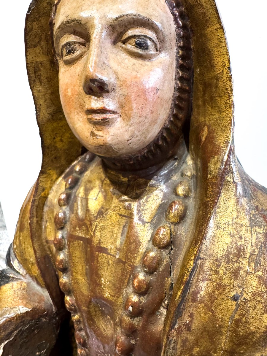 « Sainte en prière », sculpture en bois polychrome, XVIIe siècle-photo-3