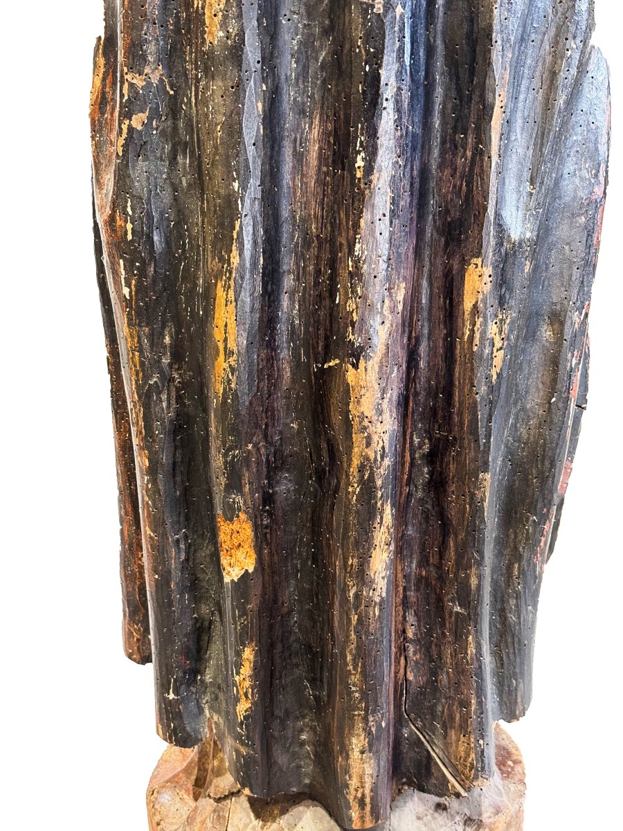 « Sainte en prière », sculpture en bois polychrome, XVIIe siècle-photo-5