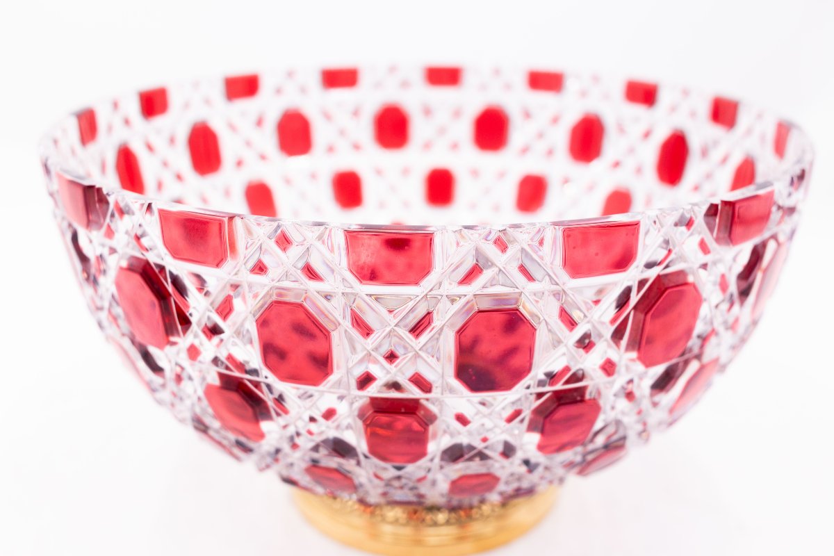 Fabergé Paris, Red And Clear Crystal Bowl, Signed, 20th Century-photo-2