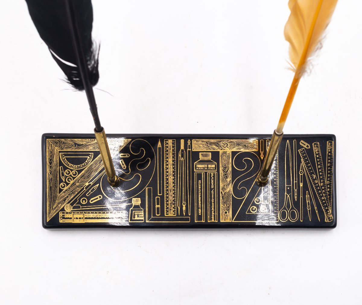 Piero Fornasetti, ensemble de bureau, céramique et laiton, signé, années 50-photo-3