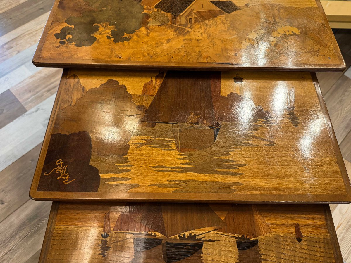 Émile Gallé, ensemble de quatre tables gigognes Art nouveau, début du XXe siècle-photo-3