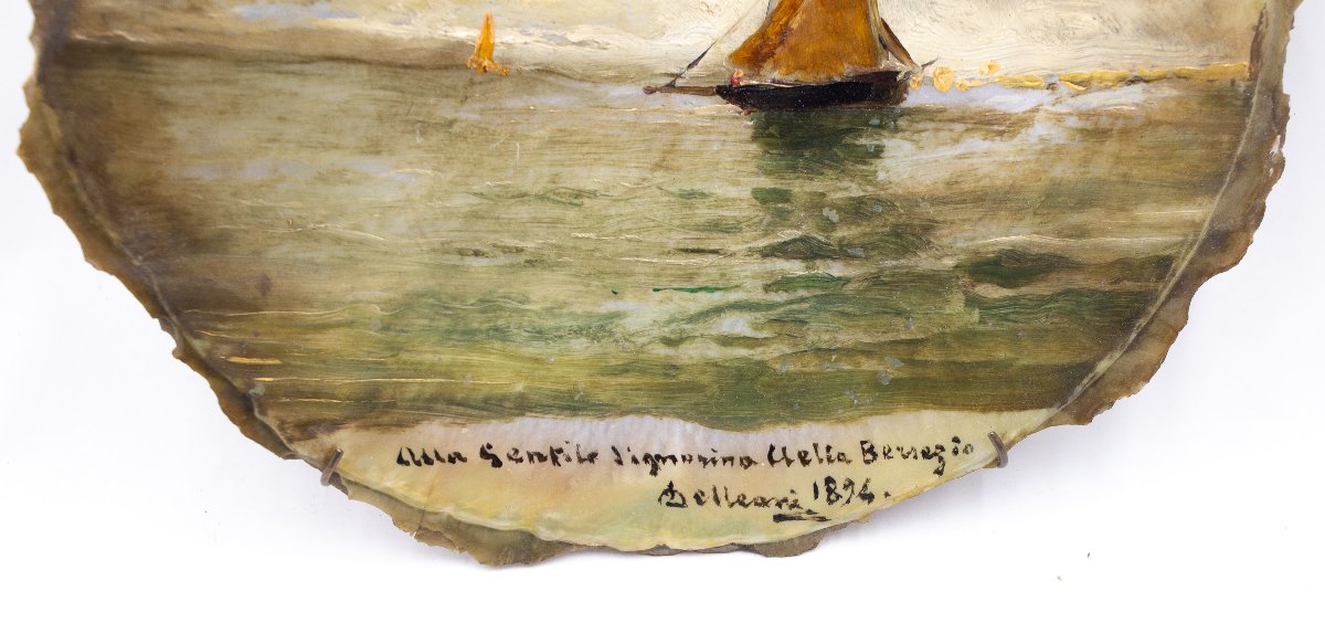 Coquillage peint par Lorenzo Delleani, signé – 1894  -photo-3