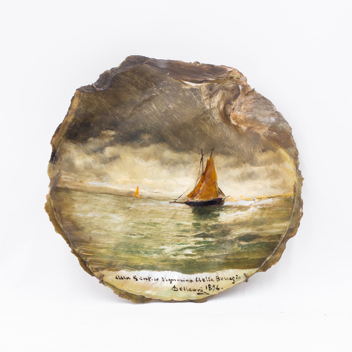 Coquillage peint par Lorenzo Delleani, signé – 1894  -photo-1