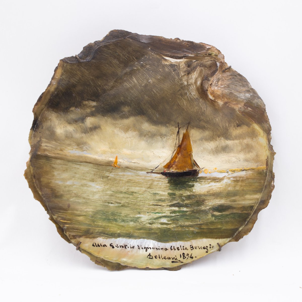 Coquillage peint par Lorenzo Delleani, signé – 1894  -photo-4