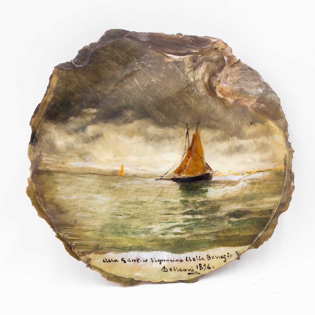 Coquillage peint par Lorenzo Delleani, signé – 1894  