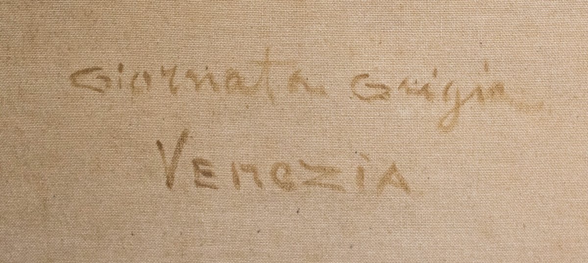 Giuseppe Gheduzzi, « Journée grise à Venise », huile sur toile, signée, début du XXe siècle-photo-1