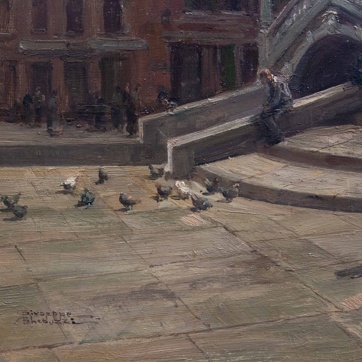 Giuseppe Gheduzzi, « Journée grise à Venise », huile sur toile, signée, début du XXe siècle-photo-6