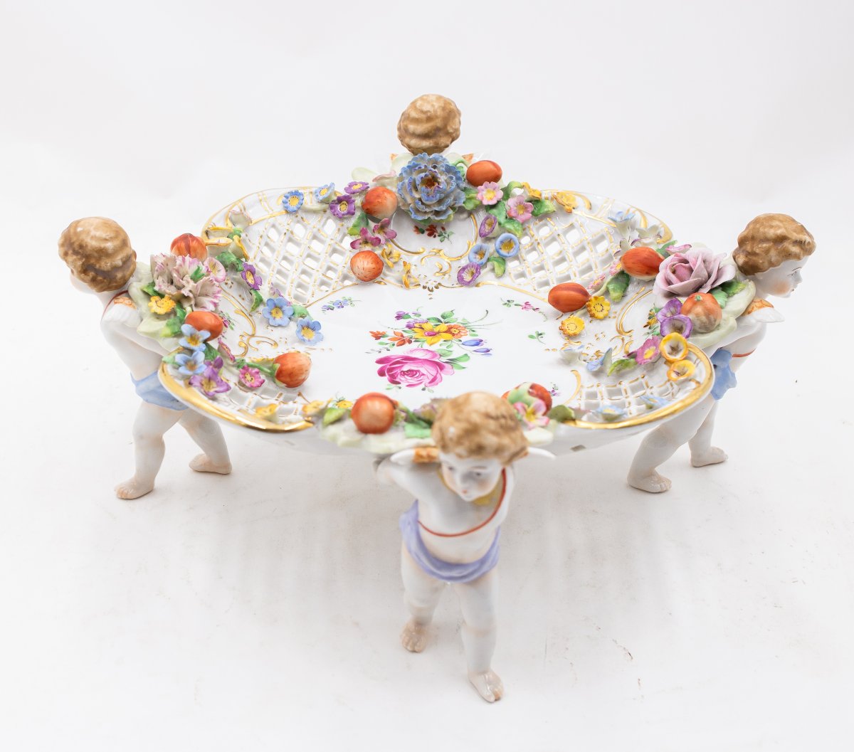 Manufacture Von Schierholz, centre de table figuratif avec chérubins, époque 1900-photo-2