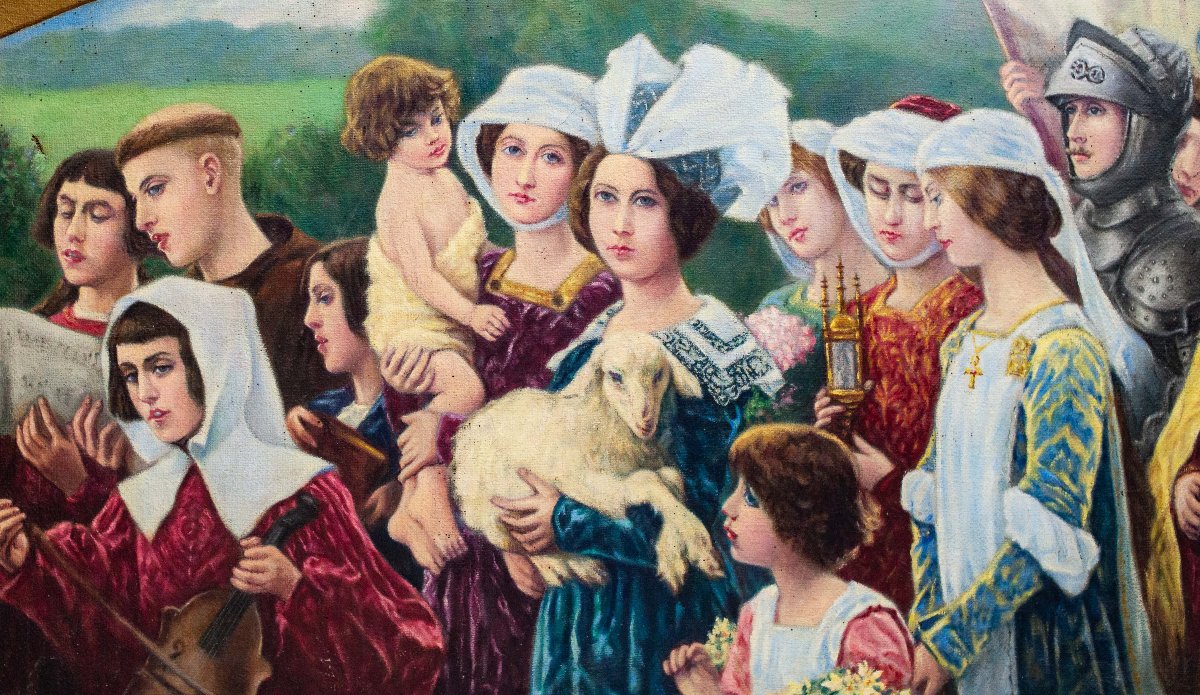 By Cesare Saccaggi, “il Voto” (the Vow), Oil On Canvas, Signed G. Rigotto, 1950s-photo-3