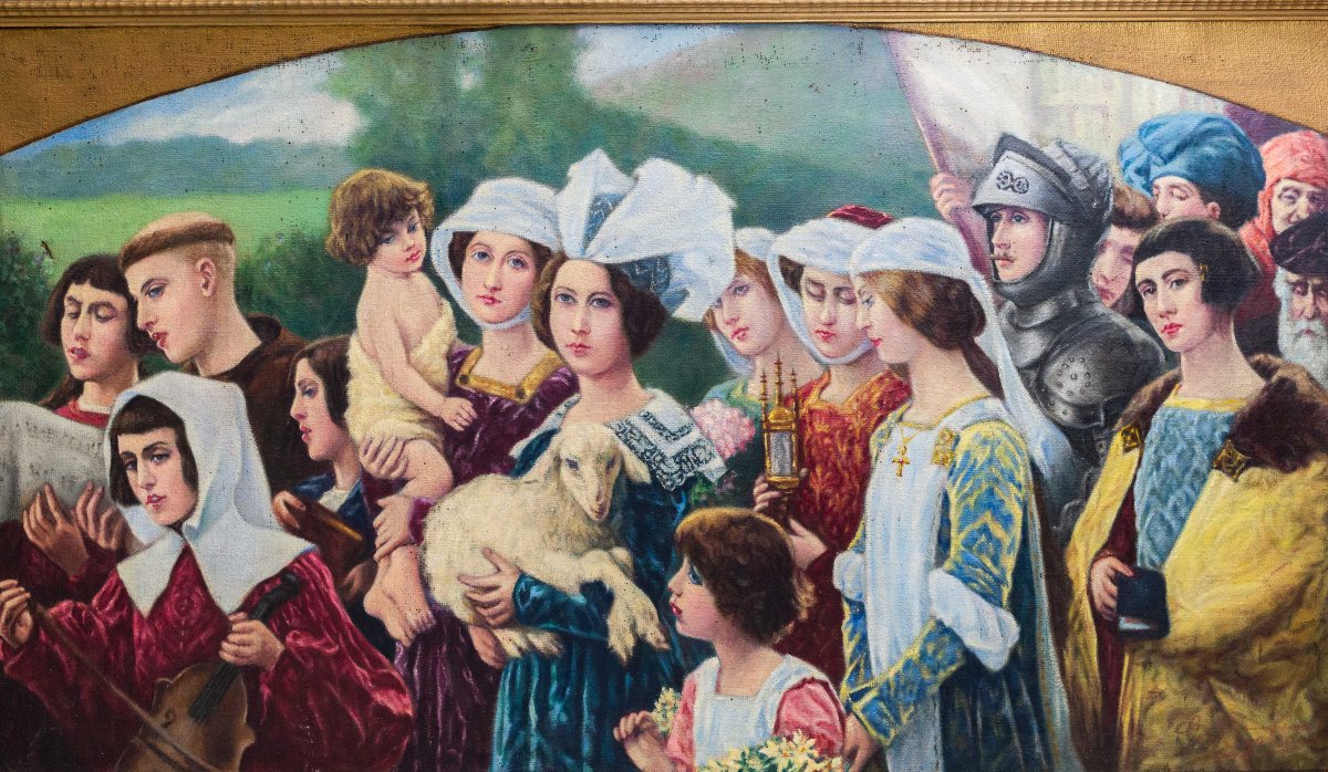 By Cesare Saccaggi, “il Voto” (the Vow), Oil On Canvas, Signed G. Rigotto, 1950s-photo-4