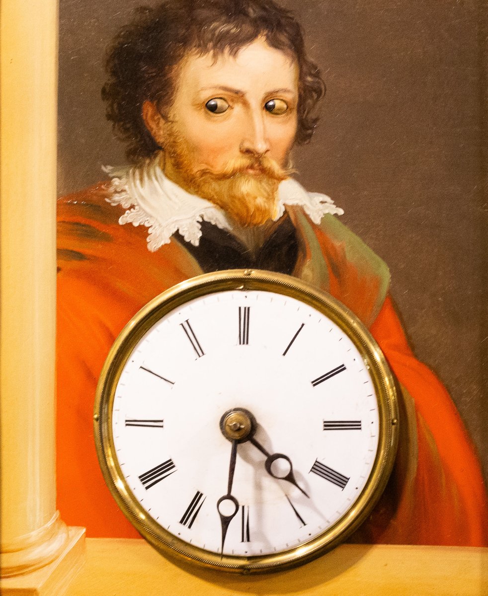 Horloge à cadre avec automate aux yeux mobiles de Balz Kleiser, XIXe siècle-photo-3