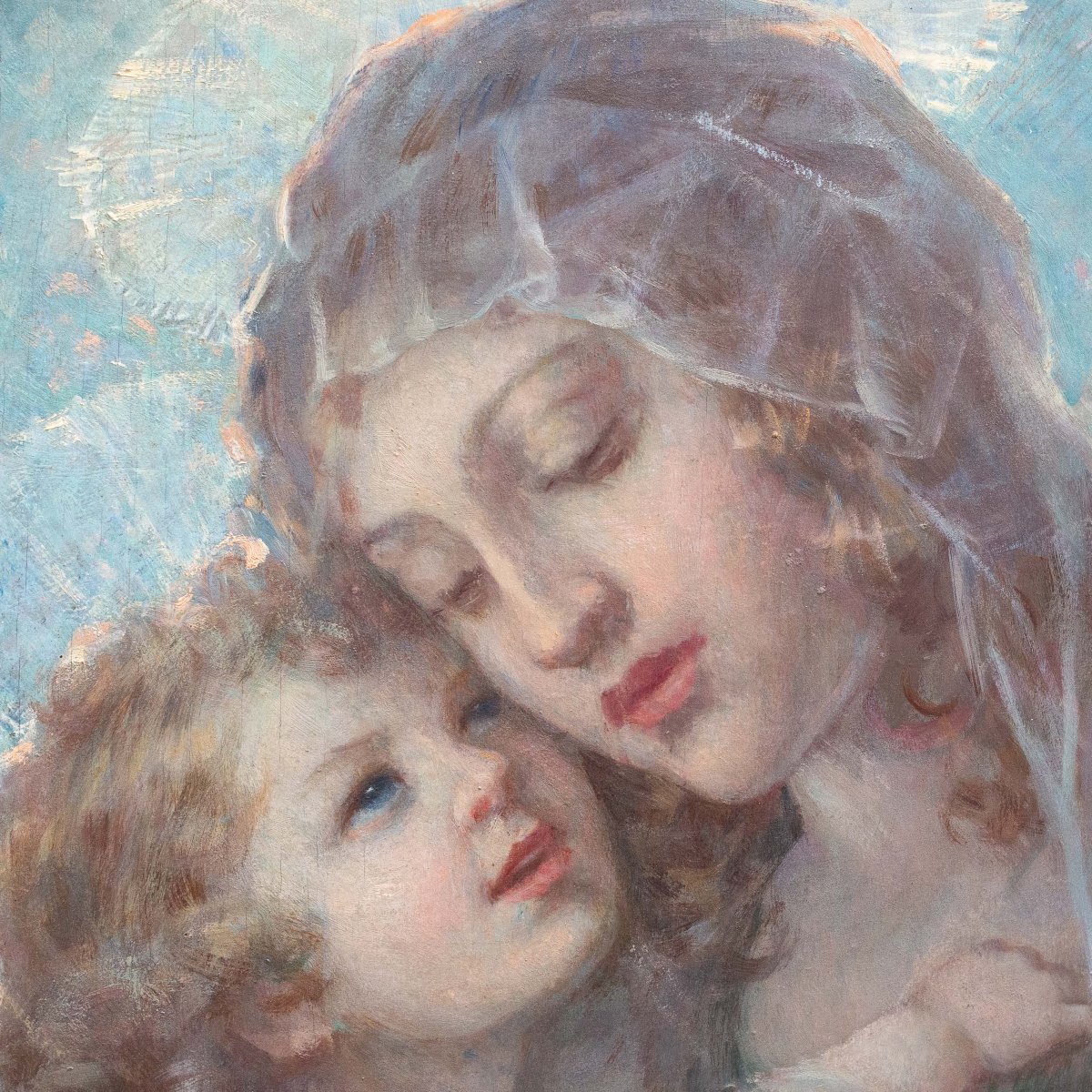 Giuseppe Duodo, Madonna And Child, Oil On Panel, Early 20th Century-photo-2