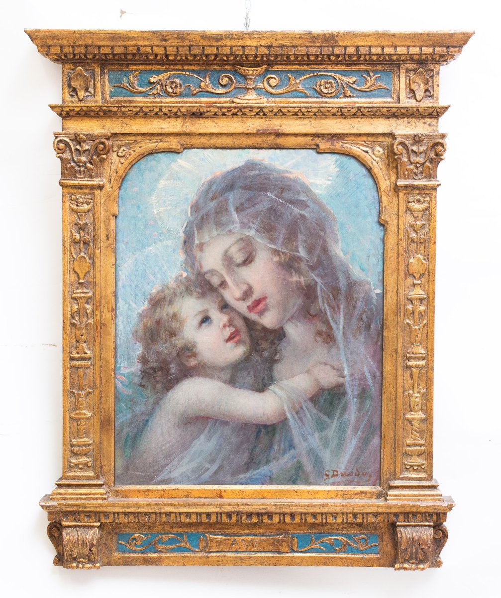 Giuseppe Duodo, Madonna And Child, Oil On Panel, Early 20th Century-photo-1