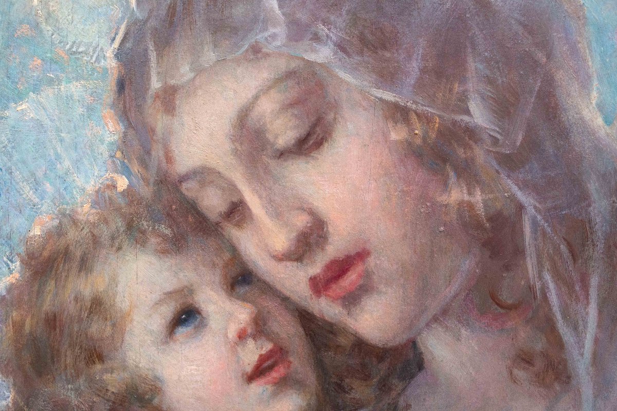 Giuseppe Duodo, Madonna And Child, Oil On Panel, Early 20th Century-photo-3