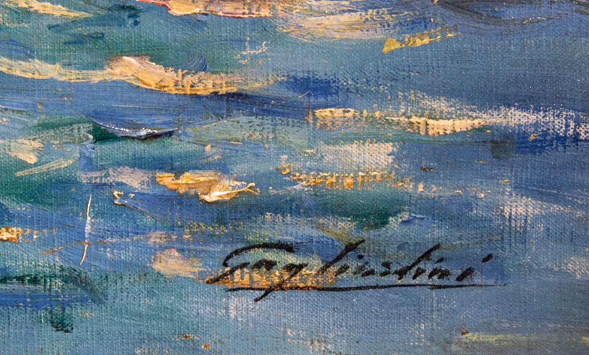 J. G. Gagliardini, « Petit port près de Toulon », huile sur toile, signée, début du XXe siècle-photo-4