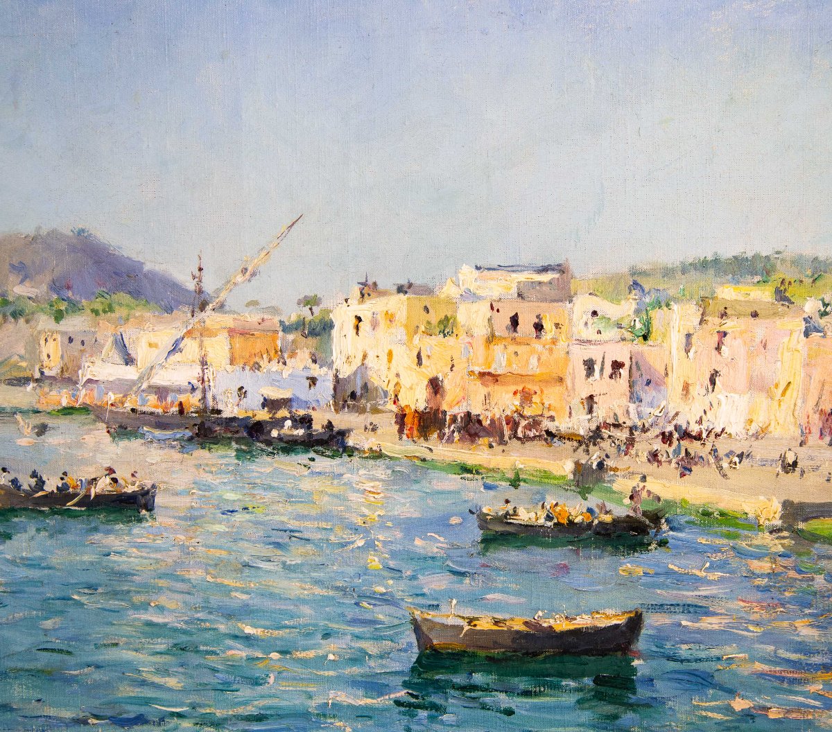 J. G. Gagliardini, « Petit port près de Toulon », huile sur toile, signée, début du XXe siècle-photo-2
