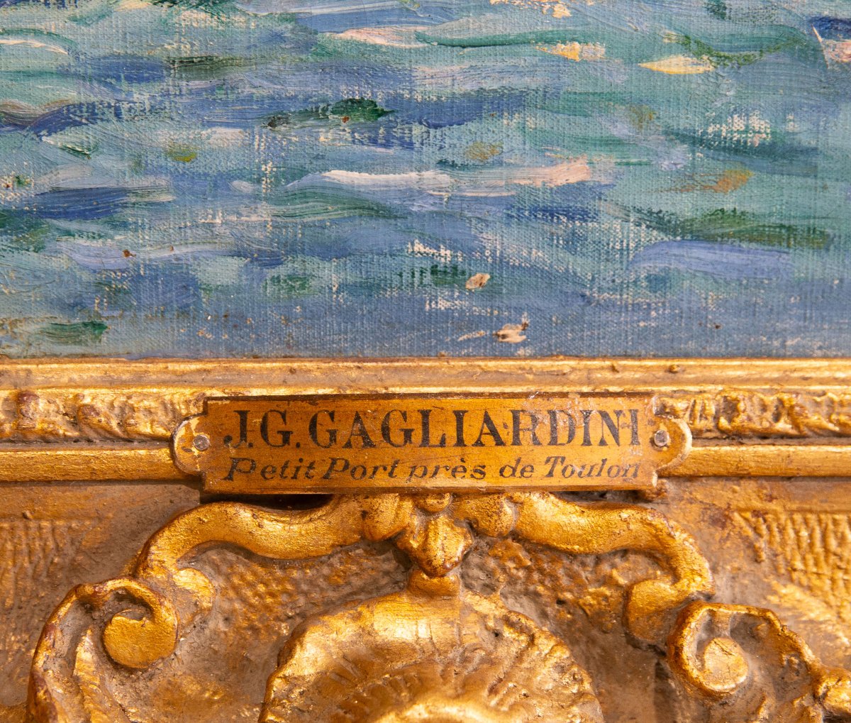 J. G. Gagliardini, « Petit port près de Toulon », huile sur toile, signée, début du XXe siècle-photo-4