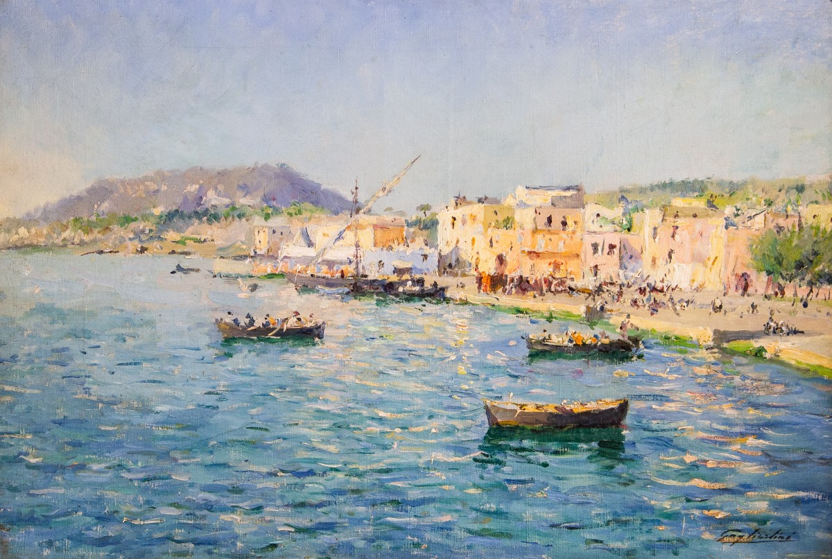 J. G. Gagliardini, « Petit port près de Toulon », huile sur toile, signée, début du XXe siècle