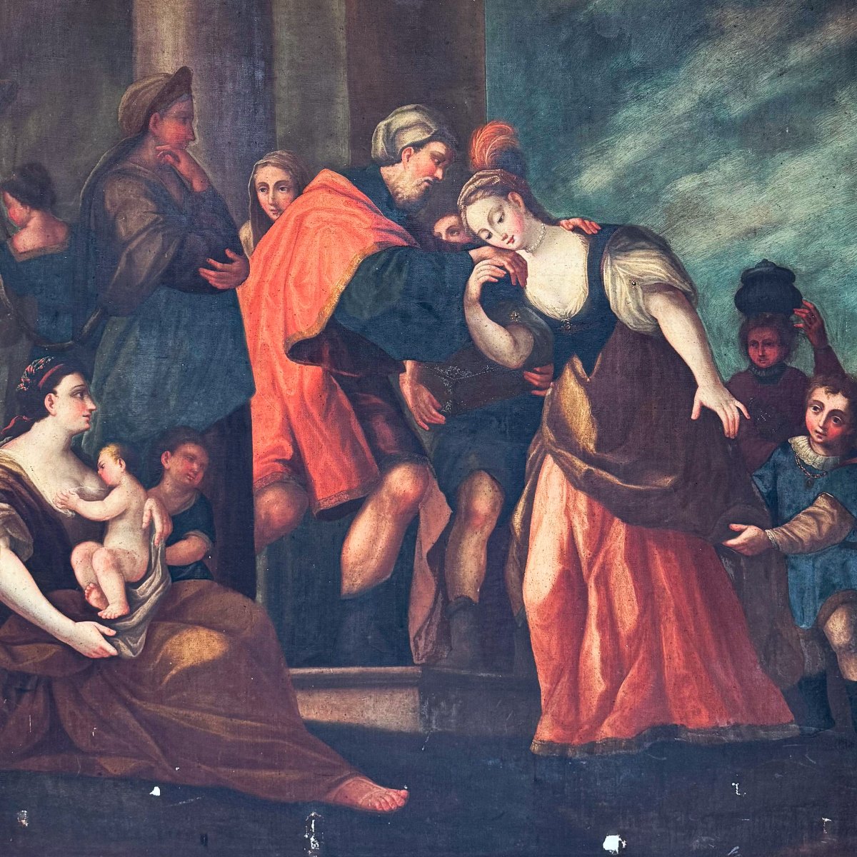 Biblical Scene, Oil On Canvas, Dated Between 1600 And 1700-photo-1
