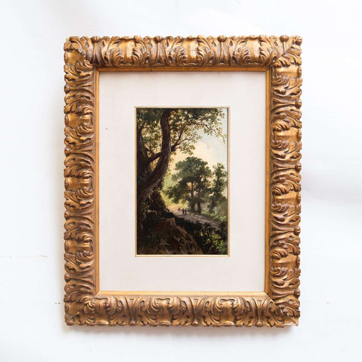 Giuseppe Camino, Oil On Paper, “landscape With Figures,” Signed, 19th Century-photo-2