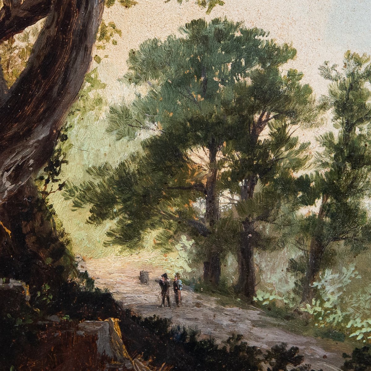 Giuseppe Camino, Oil On Paper, “landscape With Figures,” Signed, 19th Century-photo-2