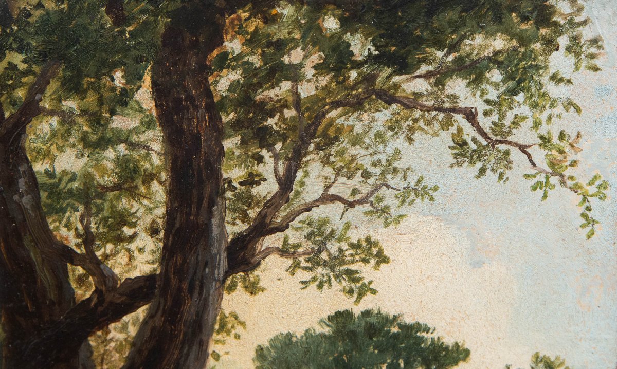 Giuseppe Camino, Oil On Paper, “landscape With Figures,” Signed, 19th Century-photo-3