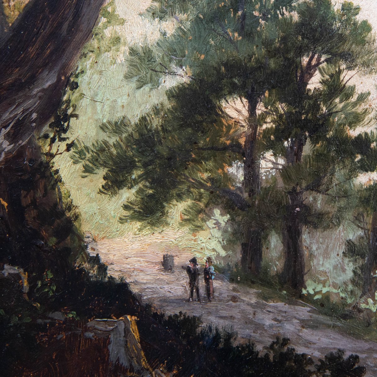 Giuseppe Camino, Oil On Paper, “landscape With Figures,” Signed, 19th Century-photo-5