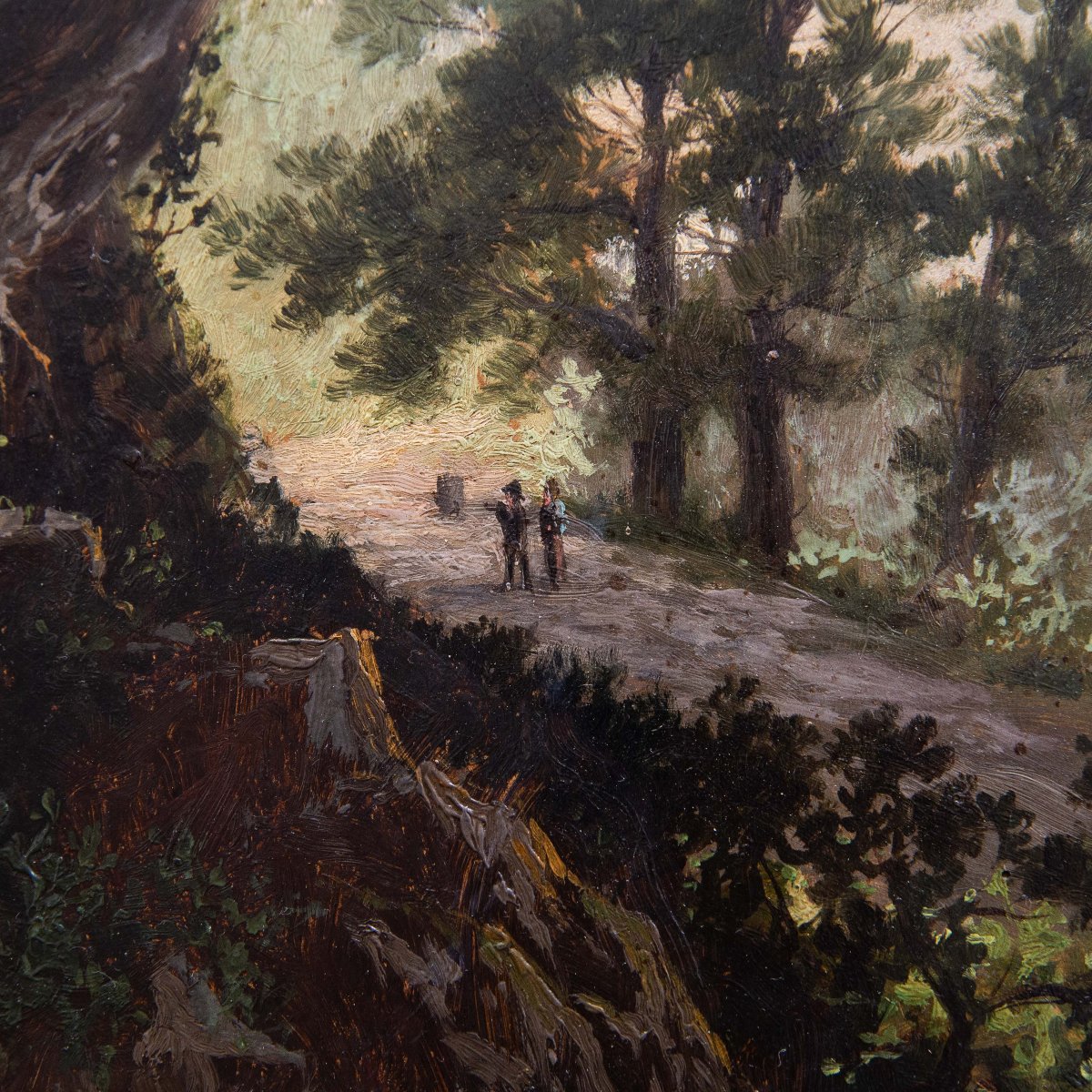 Giuseppe Camino, Oil On Paper, “landscape With Figures,” Signed, 19th Century-photo-6