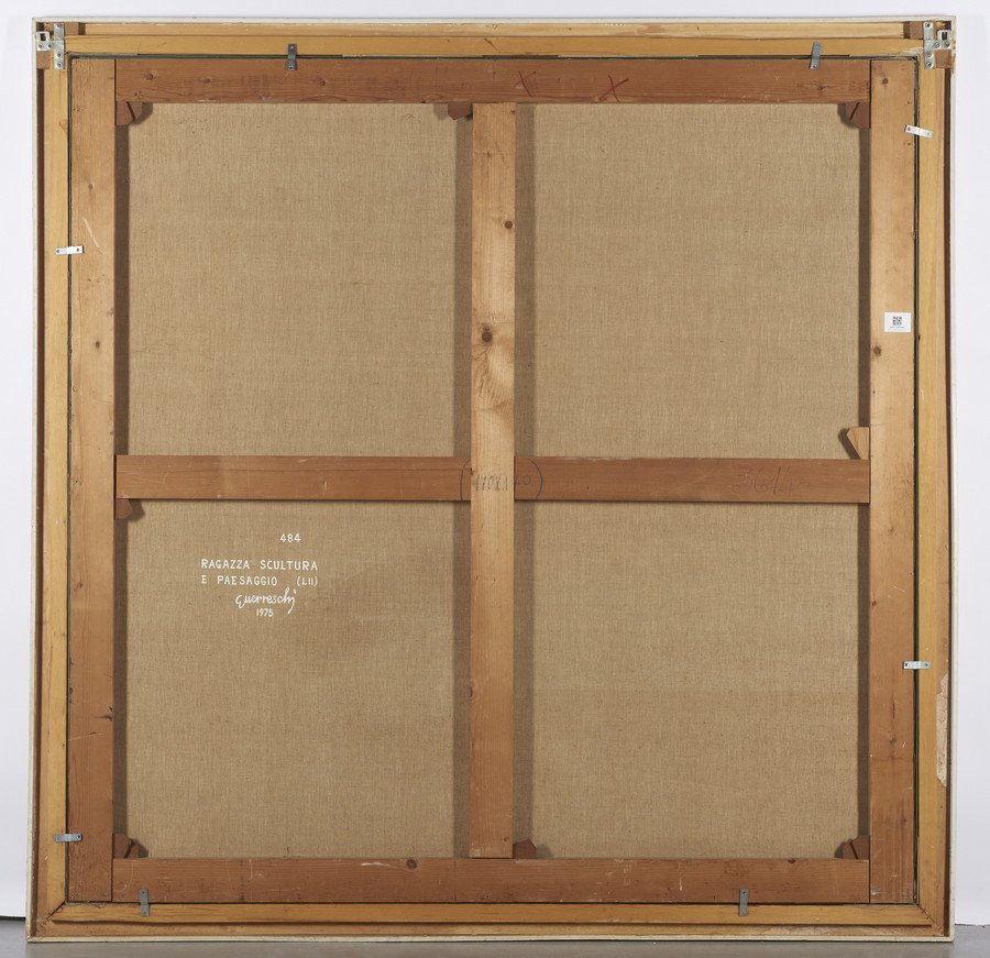 Giuseppe Guerreschi, « Jeune fille, sculpture et paysage », huile sur toile, 1975-photo-3