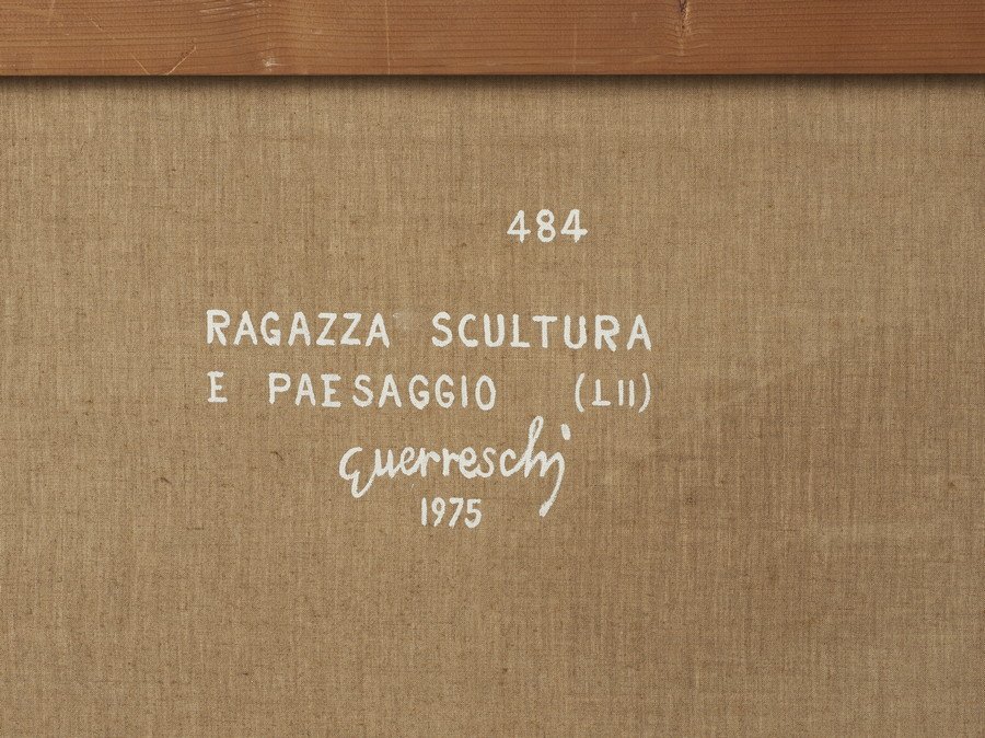 Giuseppe Guerreschi, « Jeune fille, sculpture et paysage », huile sur toile, 1975-photo-4