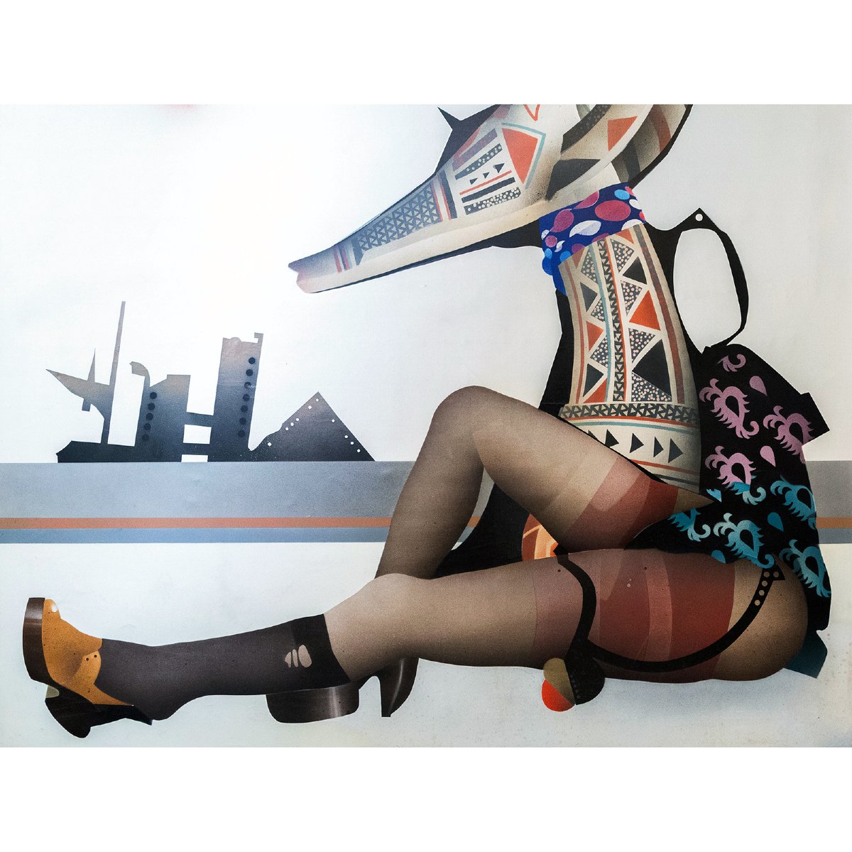 Giuseppe Guerreschi, « Jeune fille, sculpture et paysage », huile sur toile, 1975-photo-4