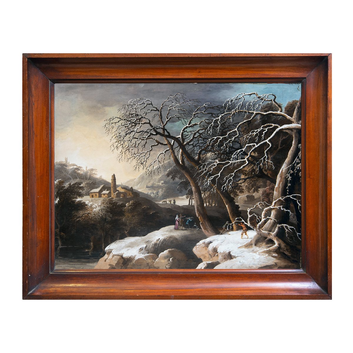 Luigi Deleidi, “landscape With Snow,” Oil On Canvas, 19th Century-photo-2