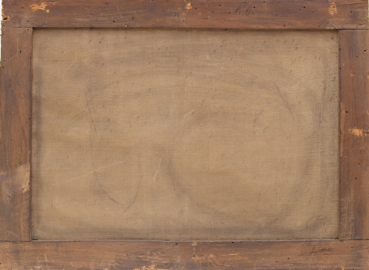 Luigi Deleidi, “landscape With Snow,” Oil On Canvas, 19th Century-photo-3