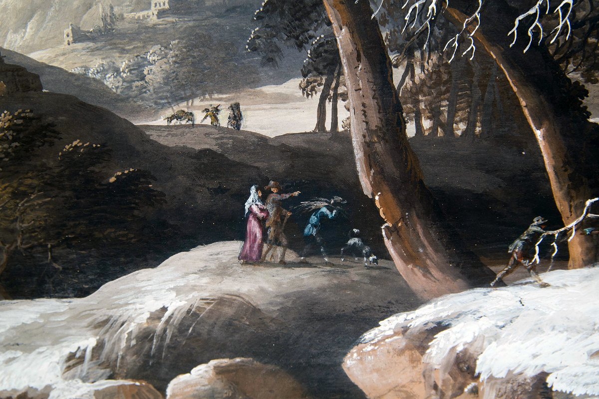 Luigi Deleidi, “landscape With Snow,” Oil On Canvas, 19th Century-photo-1