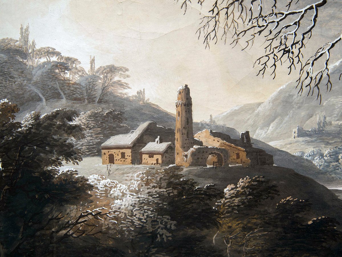 Luigi Deleidi, “landscape With Snow,” Oil On Canvas, 19th Century-photo-4