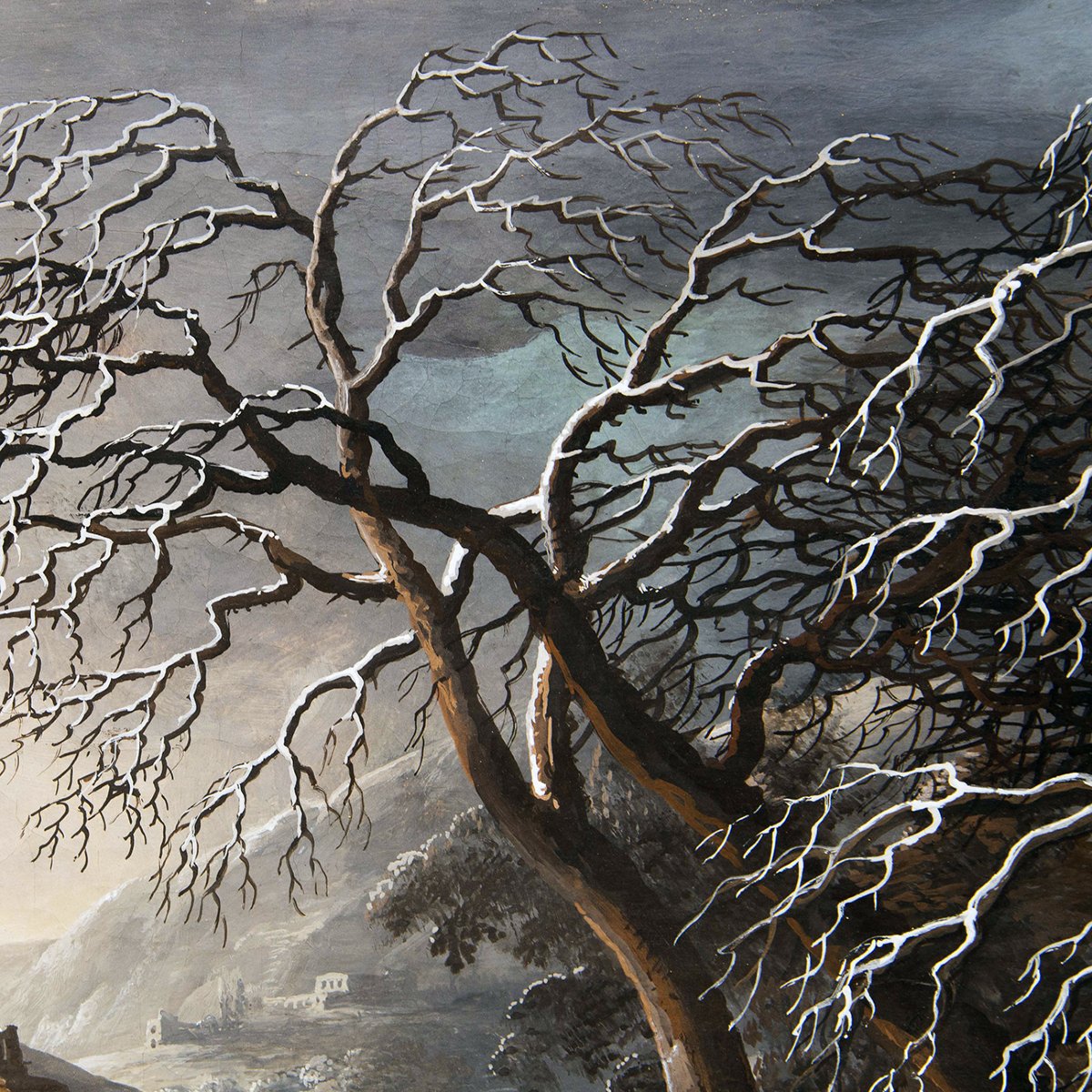 Luigi Deleidi, “landscape With Snow,” Oil On Canvas, 19th Century-photo-5