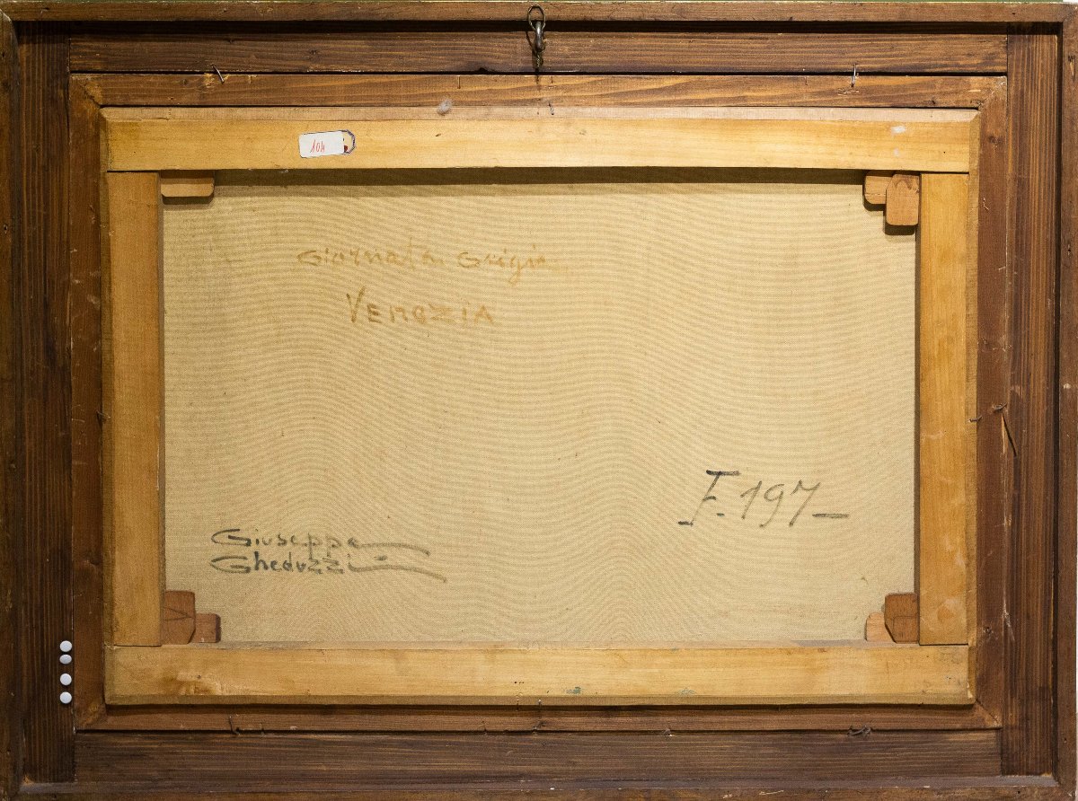 Giuseppe Gheduzzi, « Journée grise à Venise », huile sur toile, signée, début du XXe siècle-photo-1