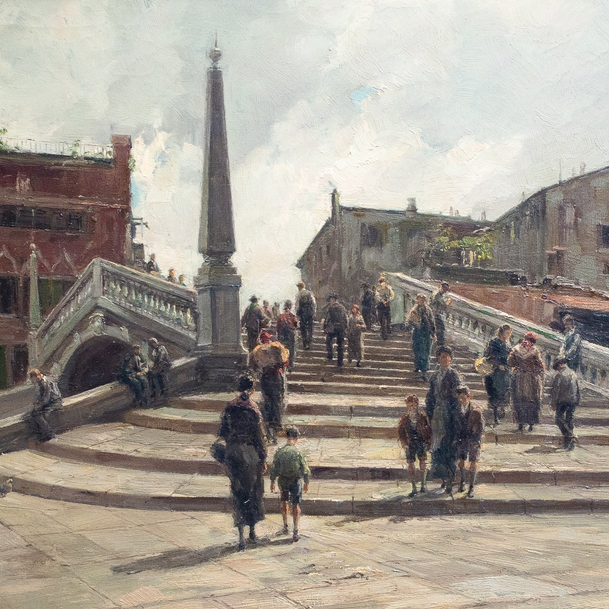 Giuseppe Gheduzzi, « Journée grise à Venise », huile sur toile, signée, début du XXe siècle-photo-4