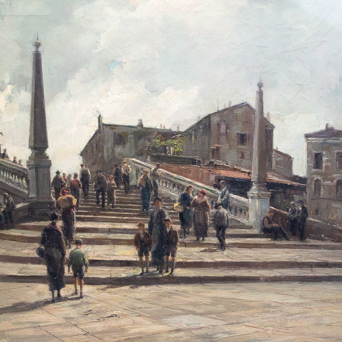 Giuseppe Gheduzzi, « Journée grise à Venise », huile sur toile, signée, début du XXe siècle-photo-5