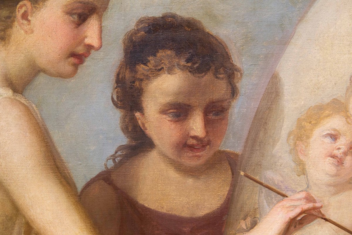 Domenico Mossello, triptyque « Cycle des Arts », huile sur toile, signé, 1874-photo-8