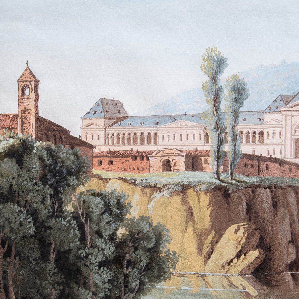 “river Views With Monumental Architecture,” Watercolor On Paper, 19th Century-photo-6