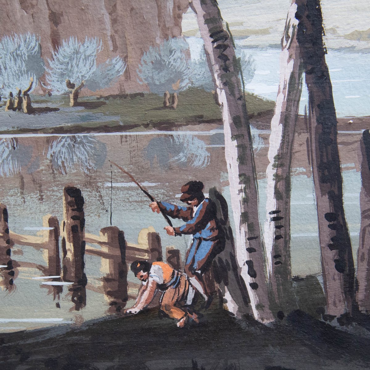 “river Views With Monumental Architecture,” Watercolor On Paper, 19th Century-photo-7