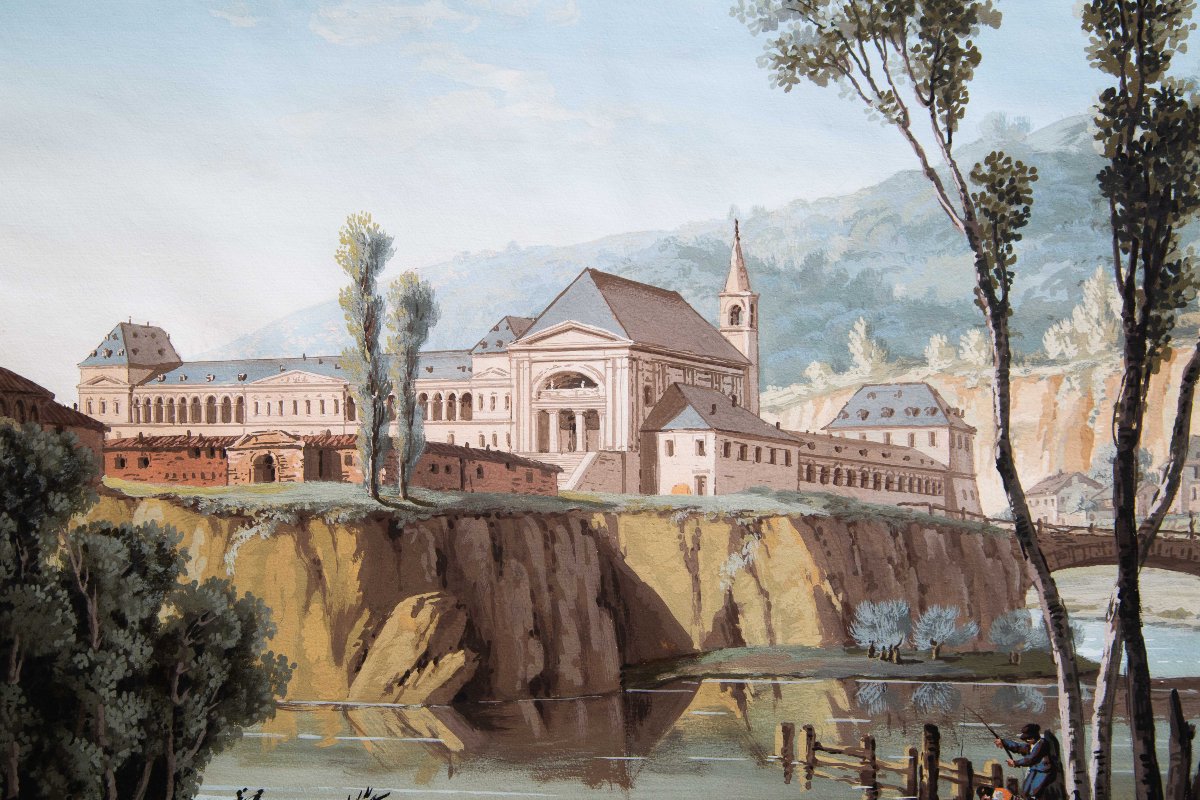 “river Views With Monumental Architecture,” Watercolor On Paper, 19th Century-photo-8