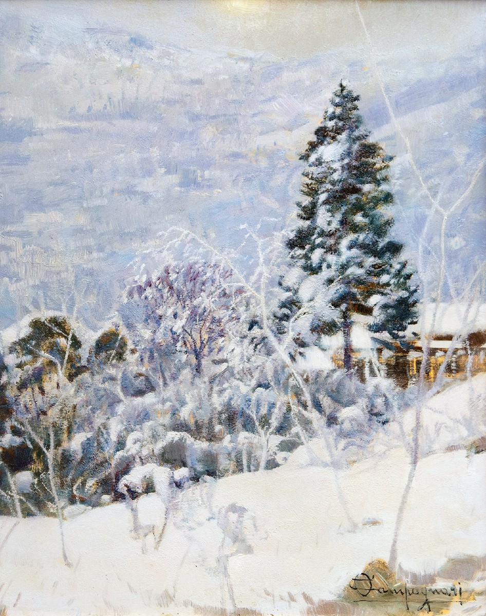 Ottorino Campagnari, “val Di Susa,” Oil On Panel, Signed, 20th Century