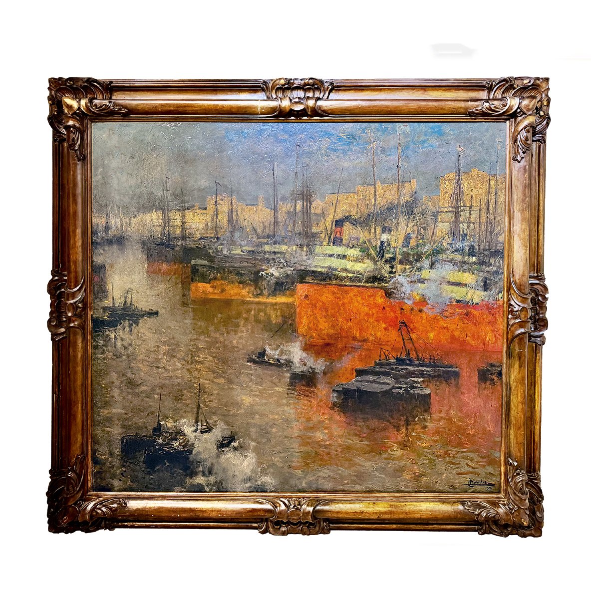 Ludovico Cavaleri, “setting Sun In The Port Of Savona,” Signed, 1929-photo-2