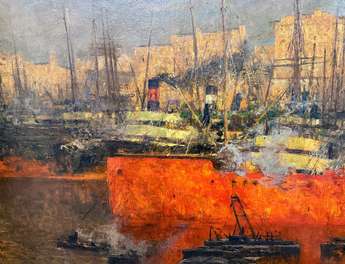 Ludovico Cavaleri, “setting Sun In The Port Of Savona,” Signed, 1929-photo-3