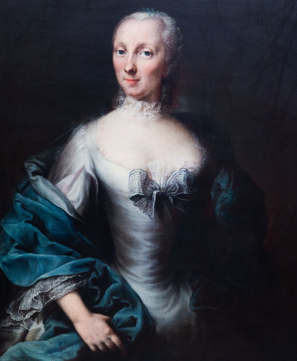 Portrait d'une noble piémontaise, huile sur toile, XVIIIe siècle  -photo-3