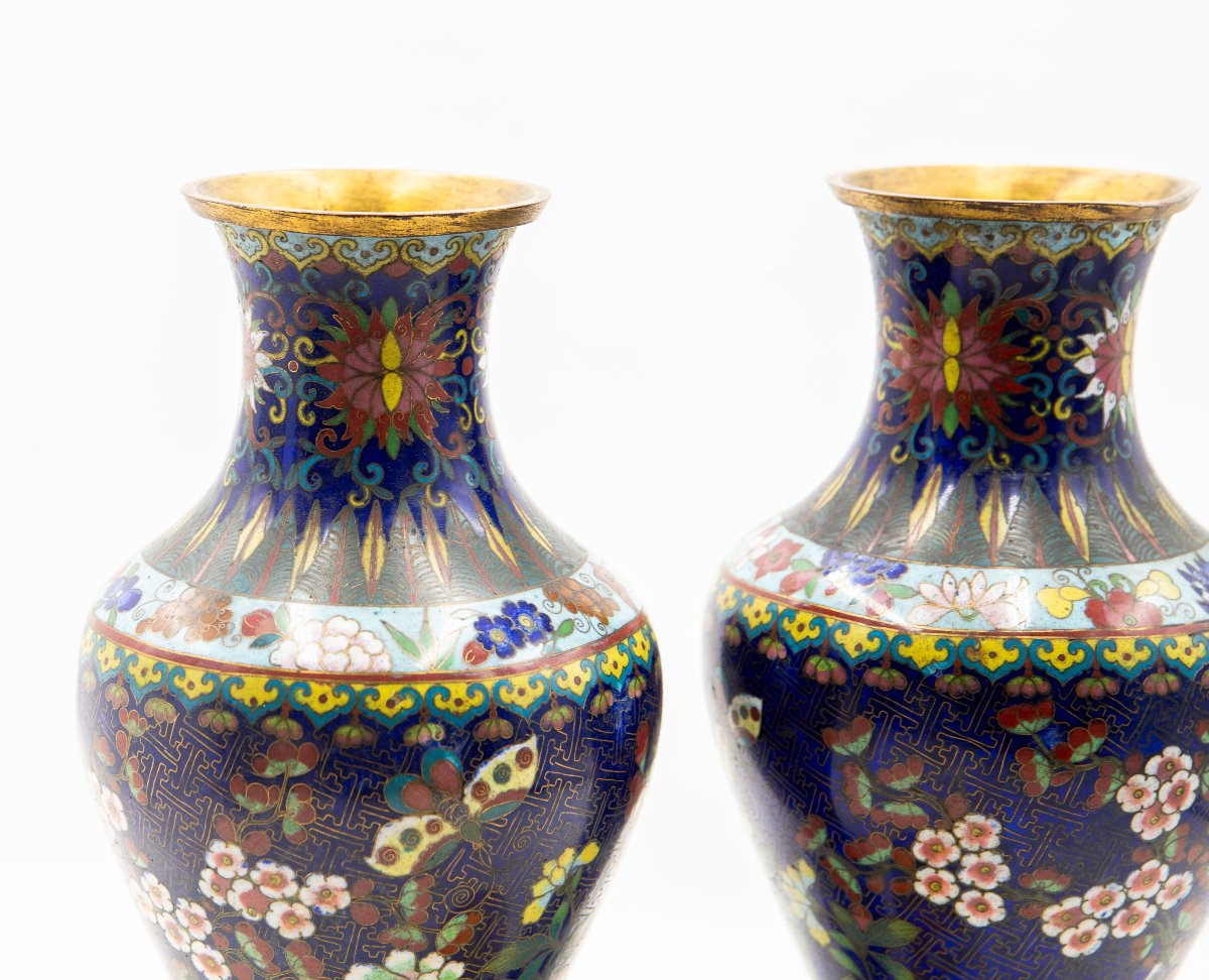 Vases cloisonnés à motifs floraux du XXe siècle-photo-1