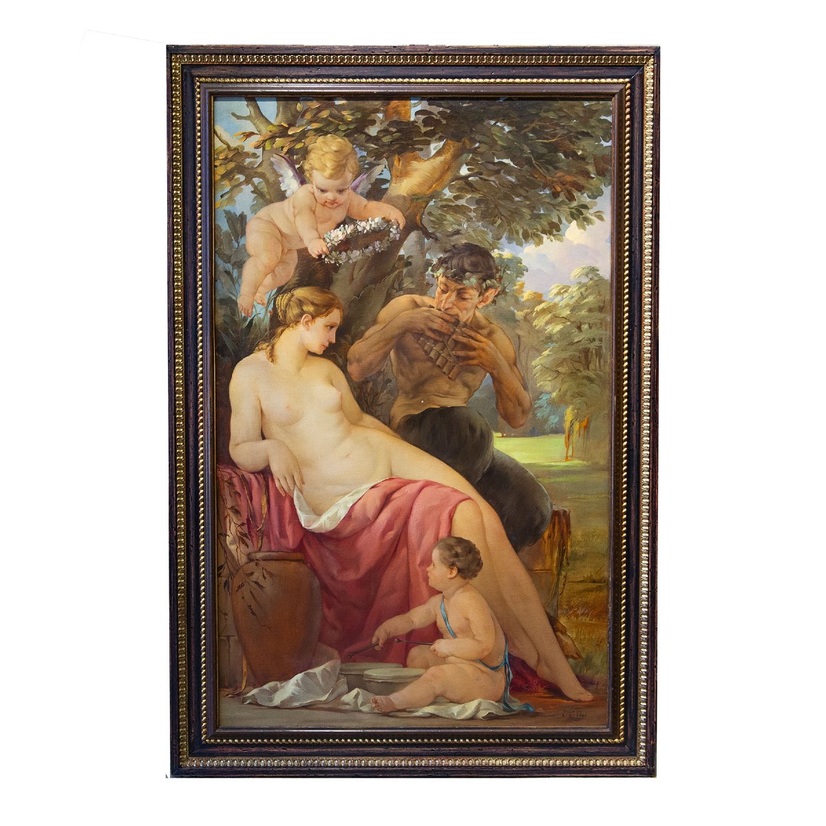 Pietro Girardi, Known As Posì, Resting Under The Oak Tree, Oil On Canvas, Signed, 20th Century-photo-2