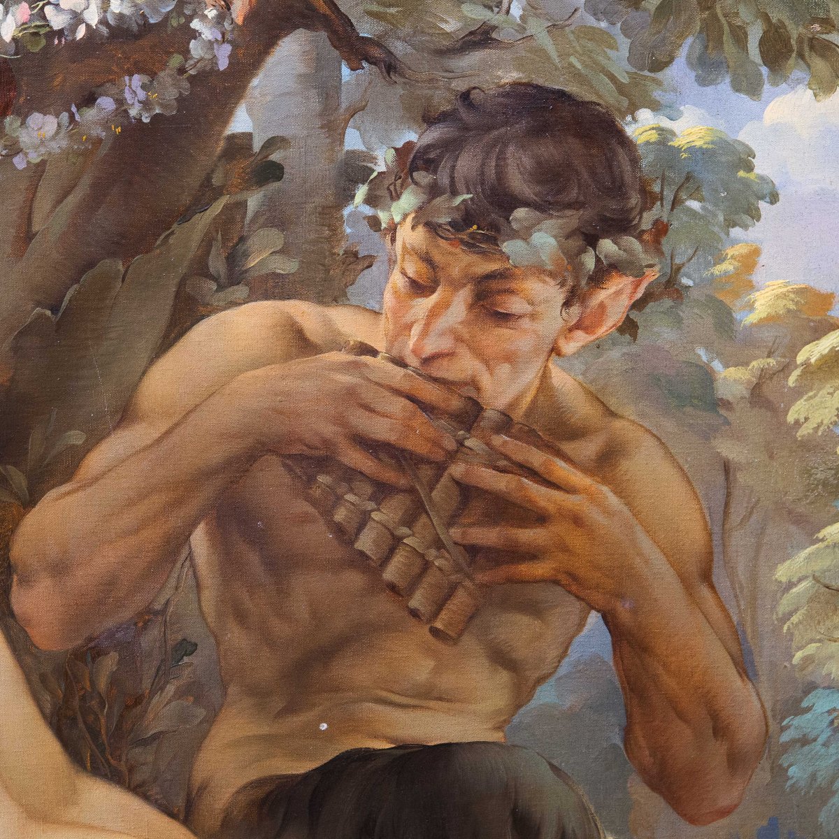 Pietro Girardi, Known As Posì, Resting Under The Oak Tree, Oil On Canvas, Signed, 20th Century-photo-3